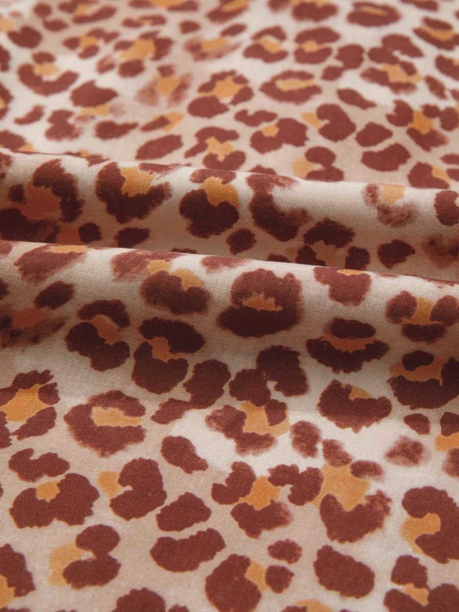 Leopard Print Smocked Notched Blouse - Wow Store