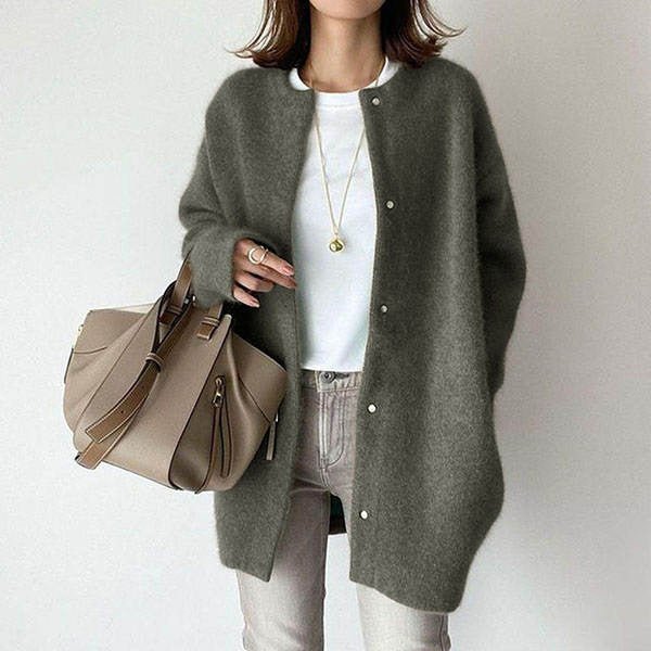 Loose Knit Cardigan Coat in olive green