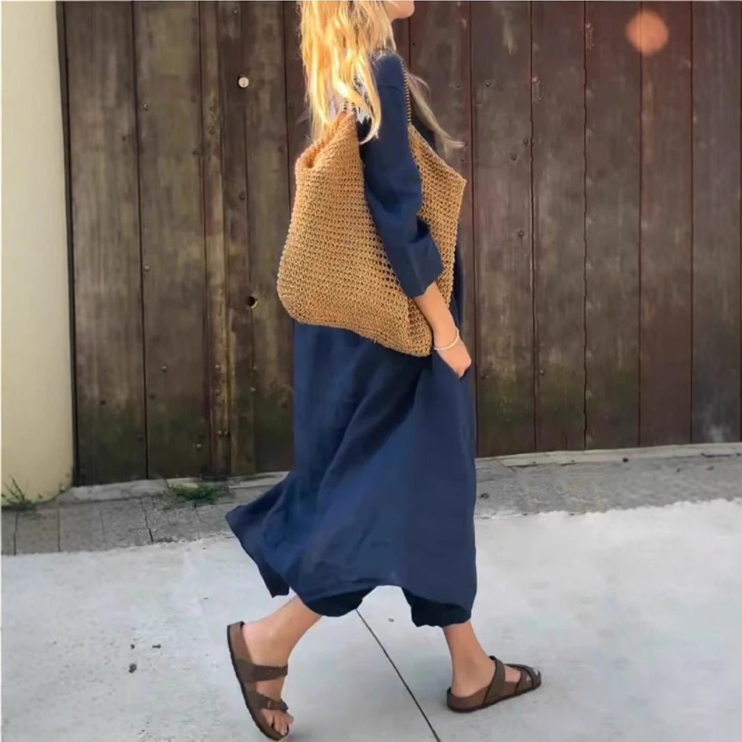 Loose V-Neck Top and Wide-Leg Trousers Set - WowStore.live