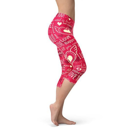 Love Hearts Red Capri Leggings - Wow Store