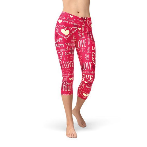 Love Hearts Red Capri Leggings - Wow Store