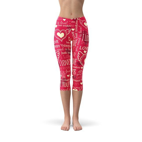 Love Hearts Red Capri Leggings - Wow Store