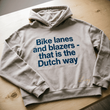 Lucy Says "Bike Lanes and Blazers" Dutch lifestyle sweatshirt in navy — urban cycling fashion