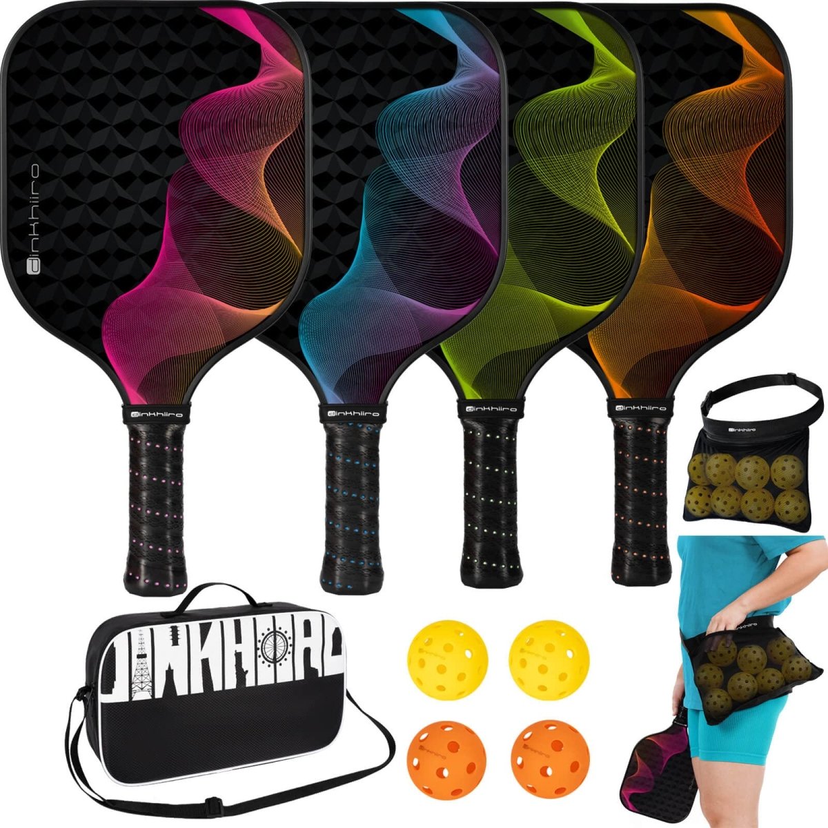 Luxury Pickleball Complete 4-Player Set with Fiberglass Paddles - WowStore.live