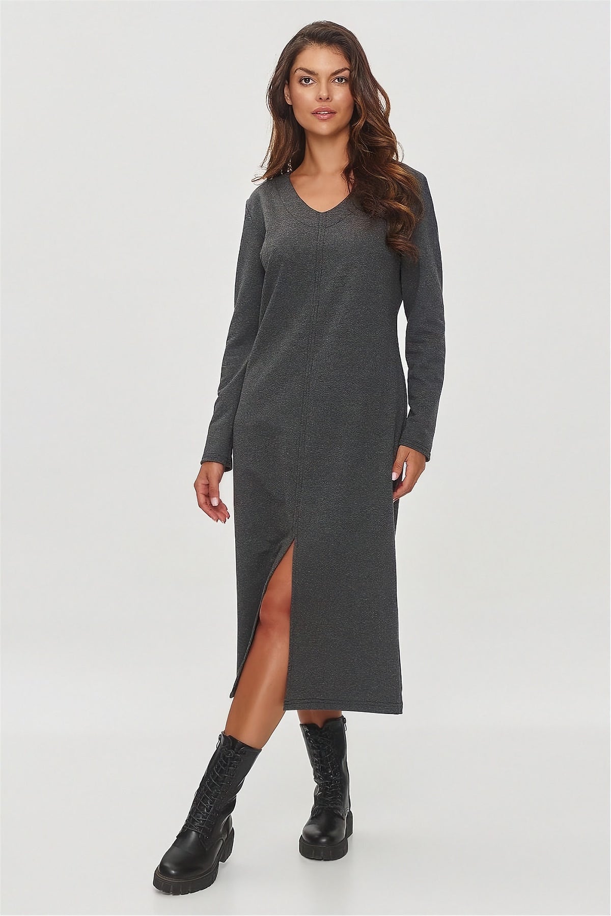 Day Dress - Elegant Casual Women's Fashion in charcoal
