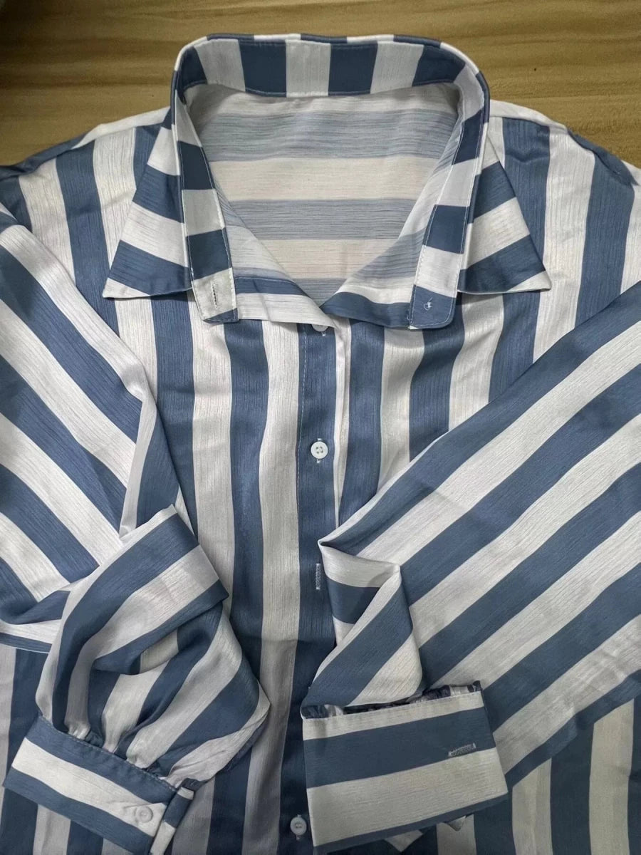 MeadowGlow Striped Loose Fit Shirt - WowStore.live