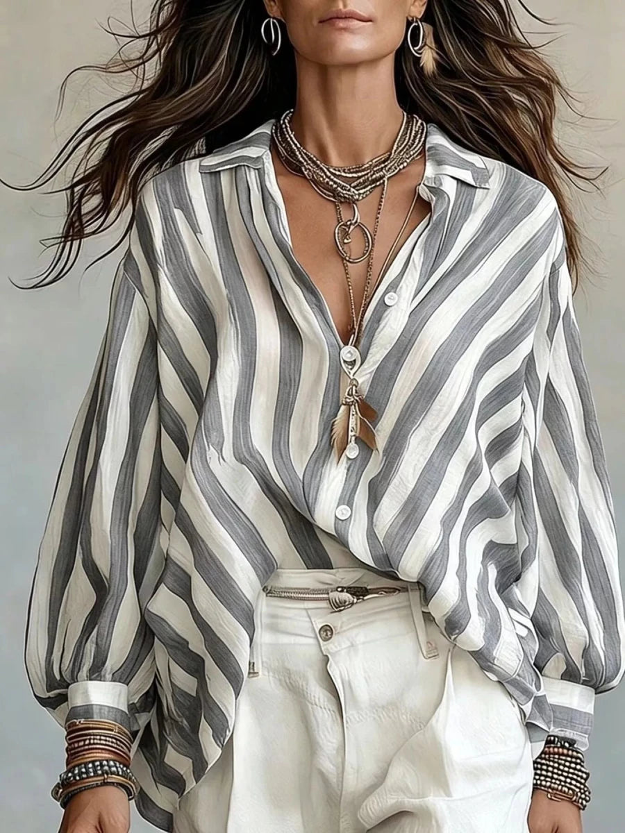 MeadowGlow Striped Loose Fit Shirt - WowStore.live