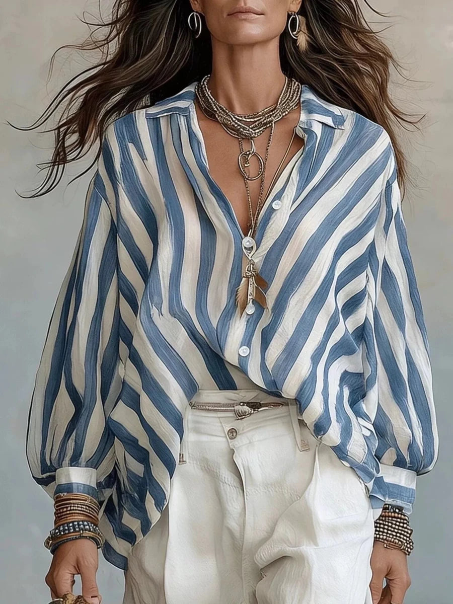 MeadowGlow Striped Loose Fit Shirt - WowStore.live