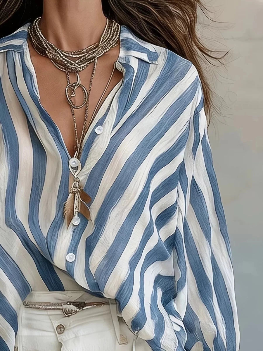 MeadowGlow Striped Loose Fit Shirt - WowStore.live