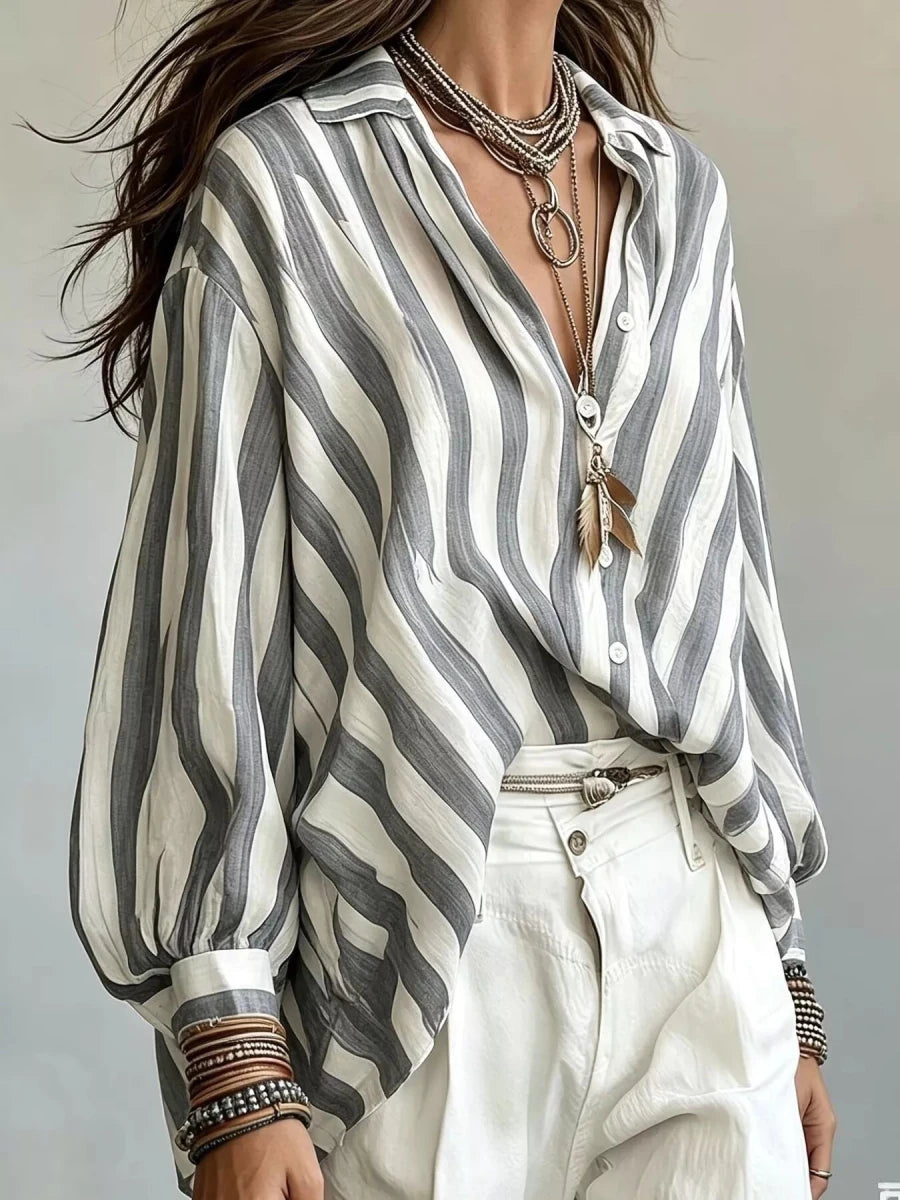 MeadowGlow Striped Loose Fit Shirt - WowStore.live