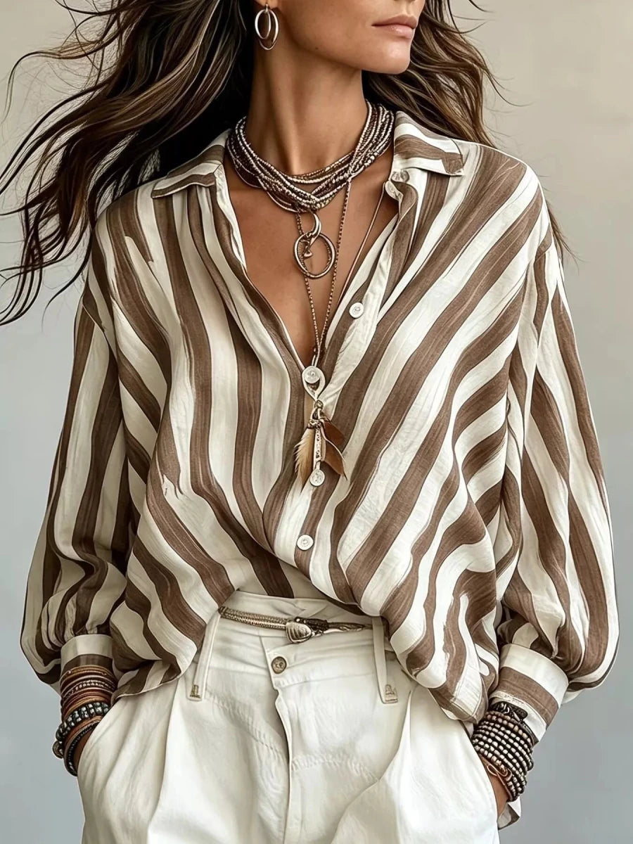 MeadowGlow Striped Loose Fit Shirt - WowStore.live