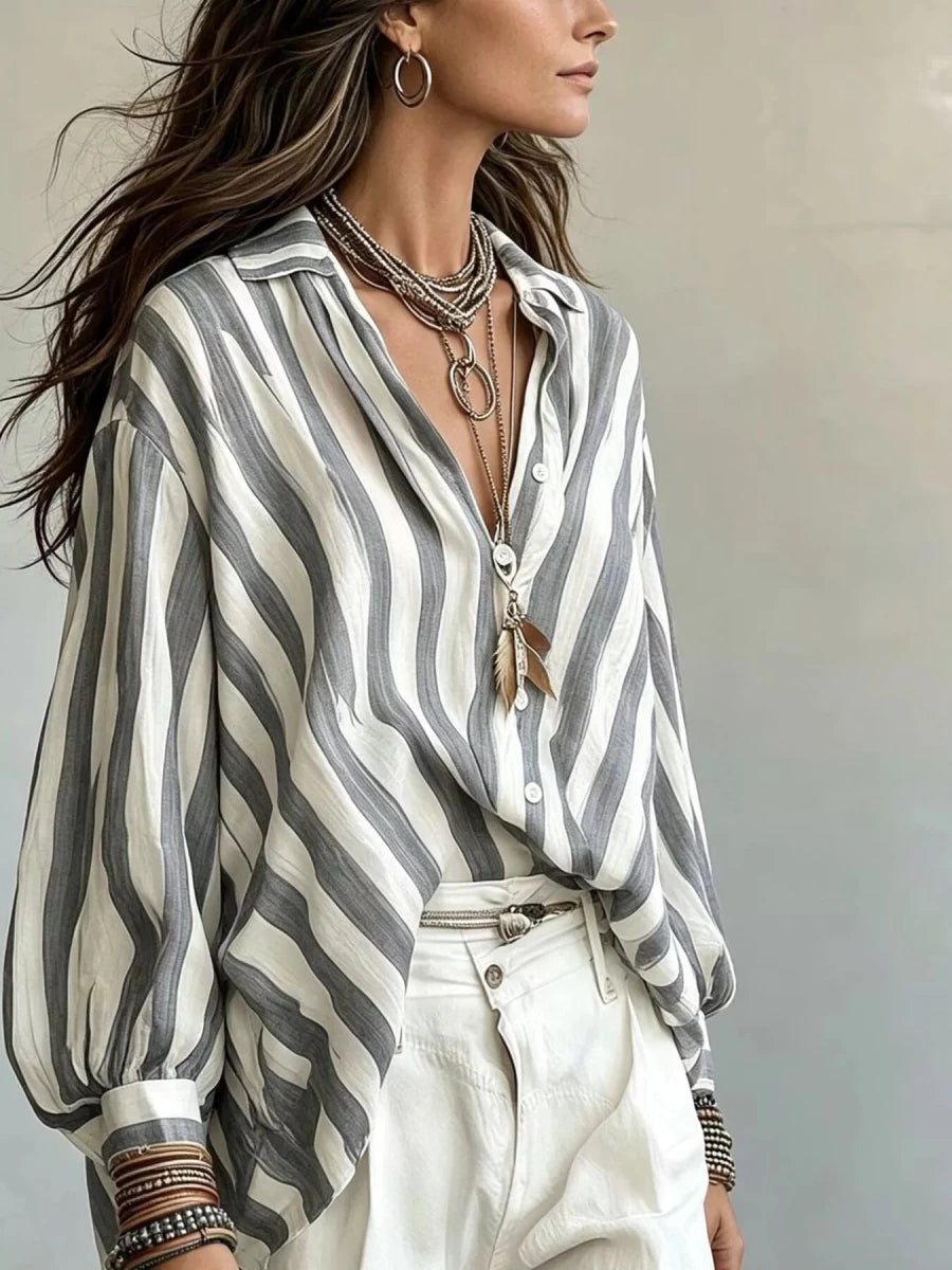 MeadowGlow Striped Loose Fit Shirt - WowStore.live