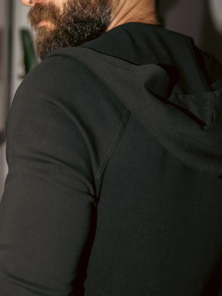Men's Black Hooded Jumpsuit with Button Front and Pockets - WowStore.live