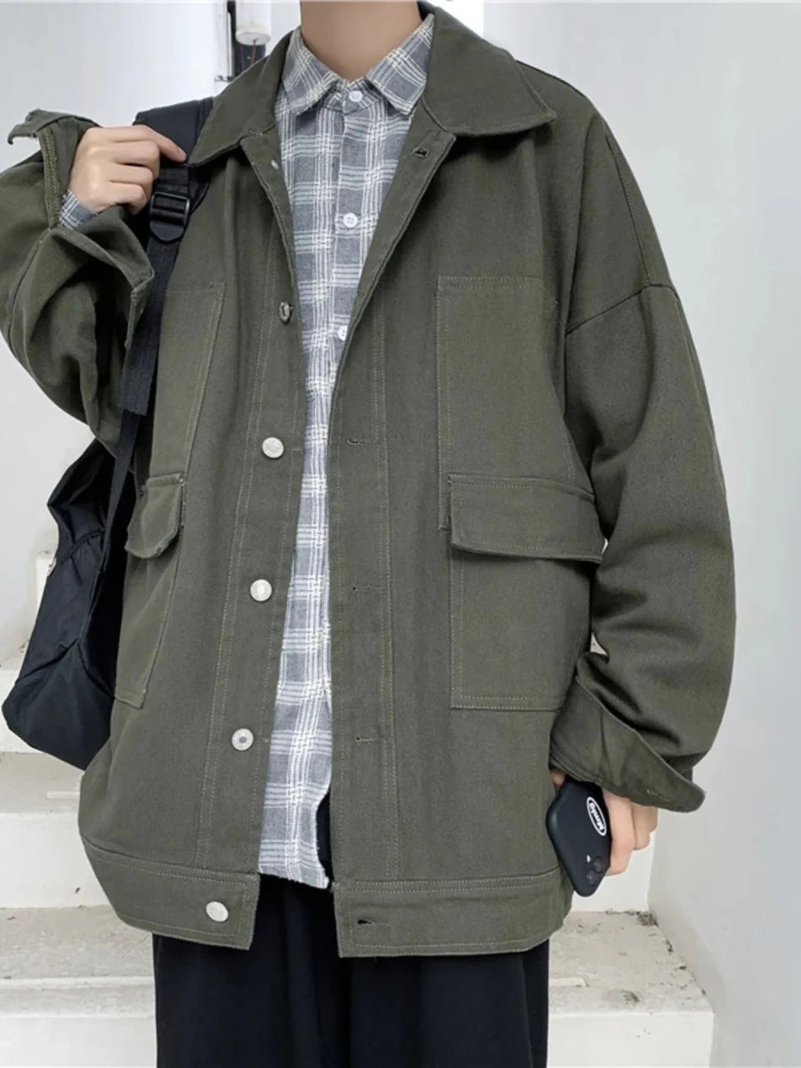 Men's Button Up Drop Shoulder Denim Jacket - WowStore.live
