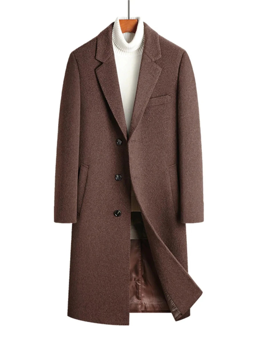 Men's Classic Button Up Longline Overcoat in charcoal grey — tailored wool blend outerwear with longline silhouette and doubl