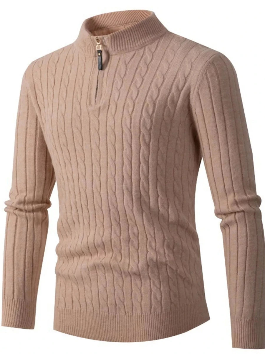 Men's Full Size Cable Knit Half-Zip Sweater Plus Size - WowStore.live