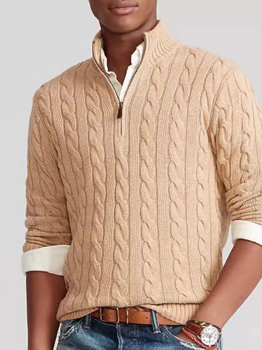 Men's Full Size Cable Knit Half-Zip Sweater Plus Size - WowStore.live