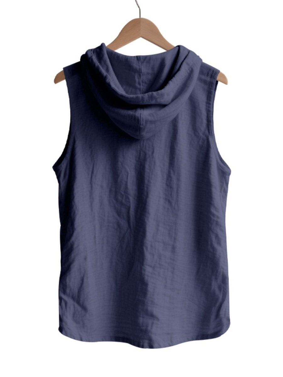 Men's Full Size Casual Sleeveless Hooded Button-Down Top Plus Size - WowStore.live