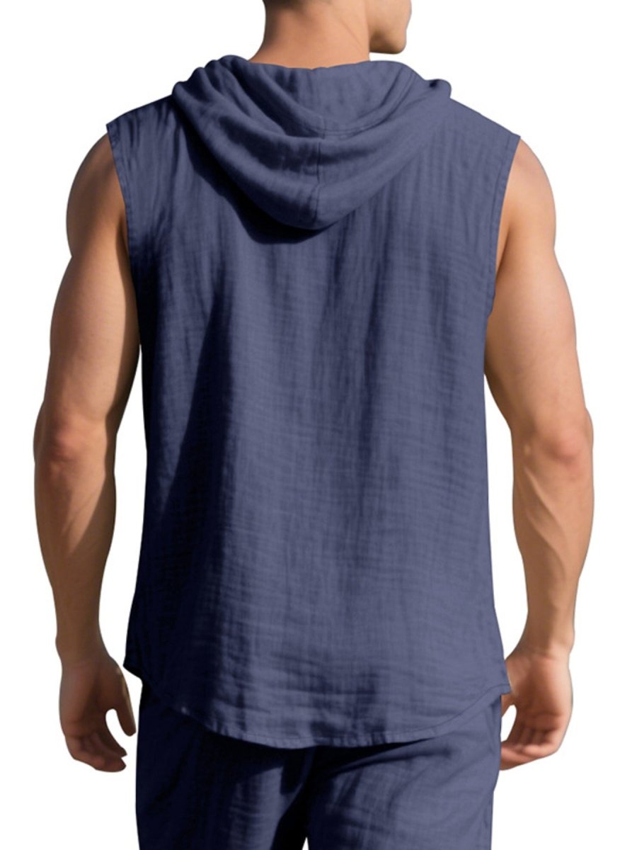 Men's Full Size Casual Sleeveless Hooded Button-Down Top Plus Size - WowStore.live