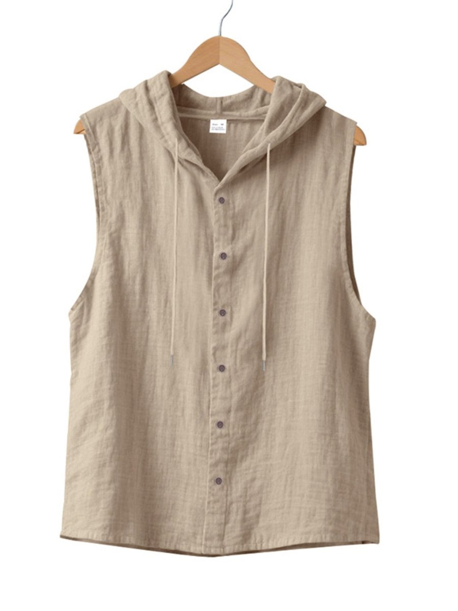 Men's Full Size Casual Sleeveless Hooded Button-Down Top Plus Size - WowStore.live