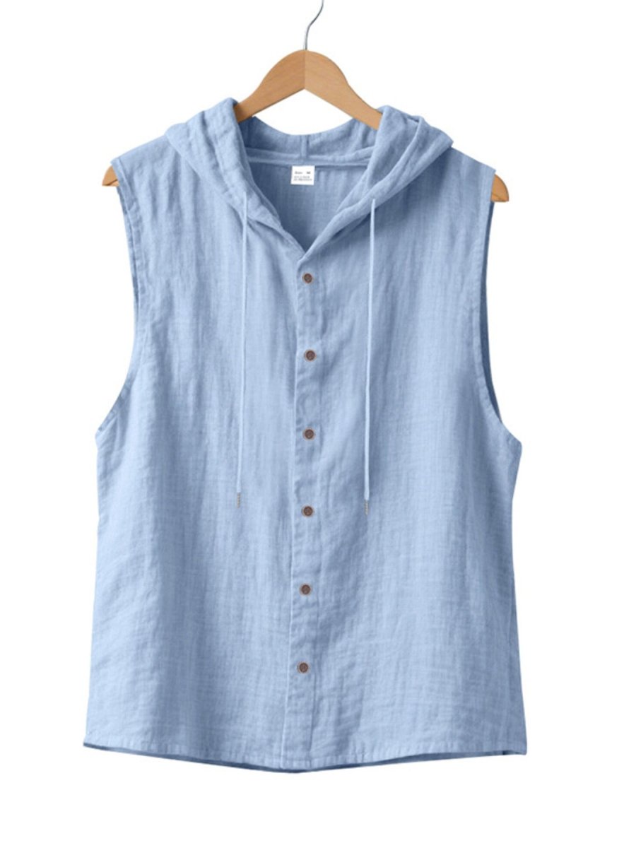 Men's Full Size Casual Sleeveless Hooded Button-Down Top Plus Size - WowStore.live