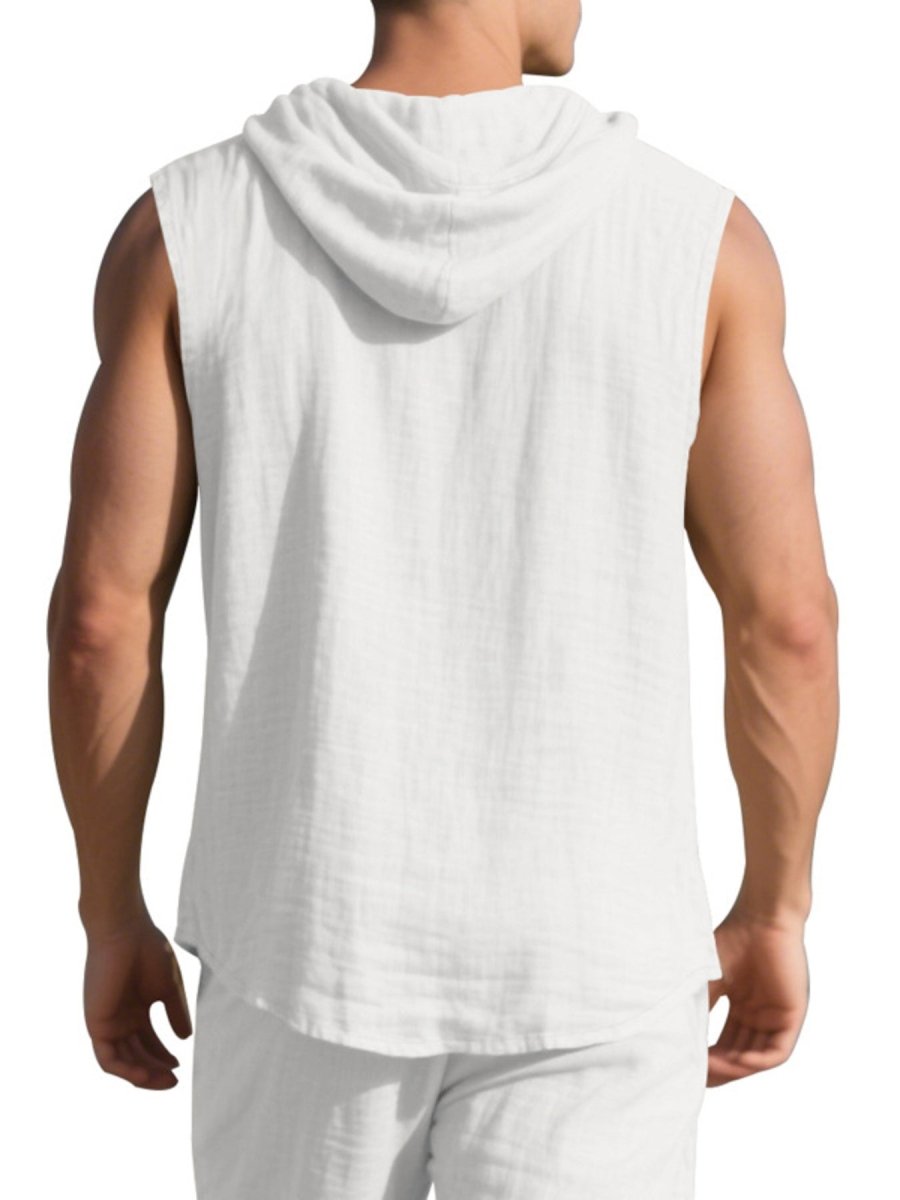 Men's Full Size Casual Sleeveless Hooded Button-Down Top Plus Size - WowStore.live