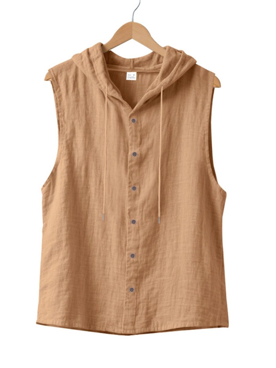 Men's Full Size Casual Sleeveless Hooded Button-Down Top Plus Size - WowStore.live