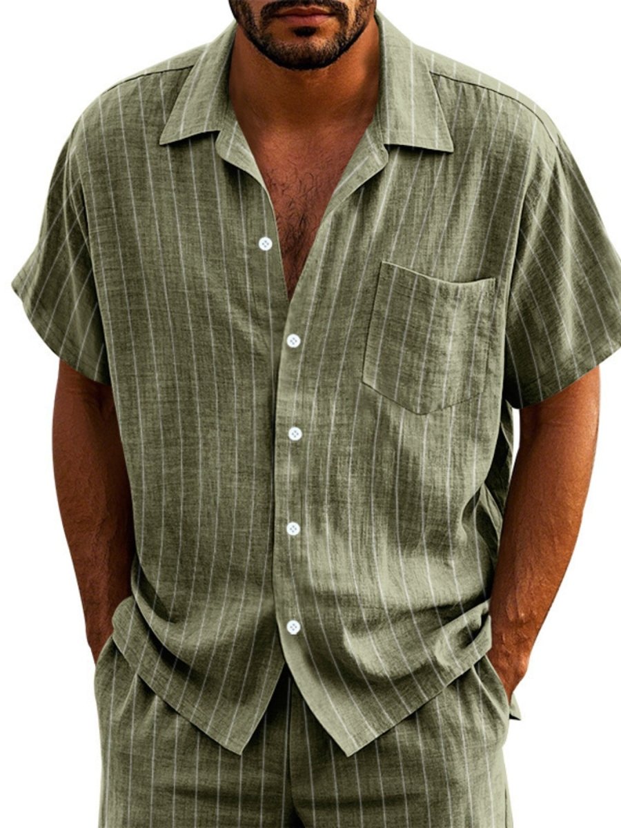 Men's Full Size Casual Striped Short Sleeve Shirt Plus Size - WowStore.live
