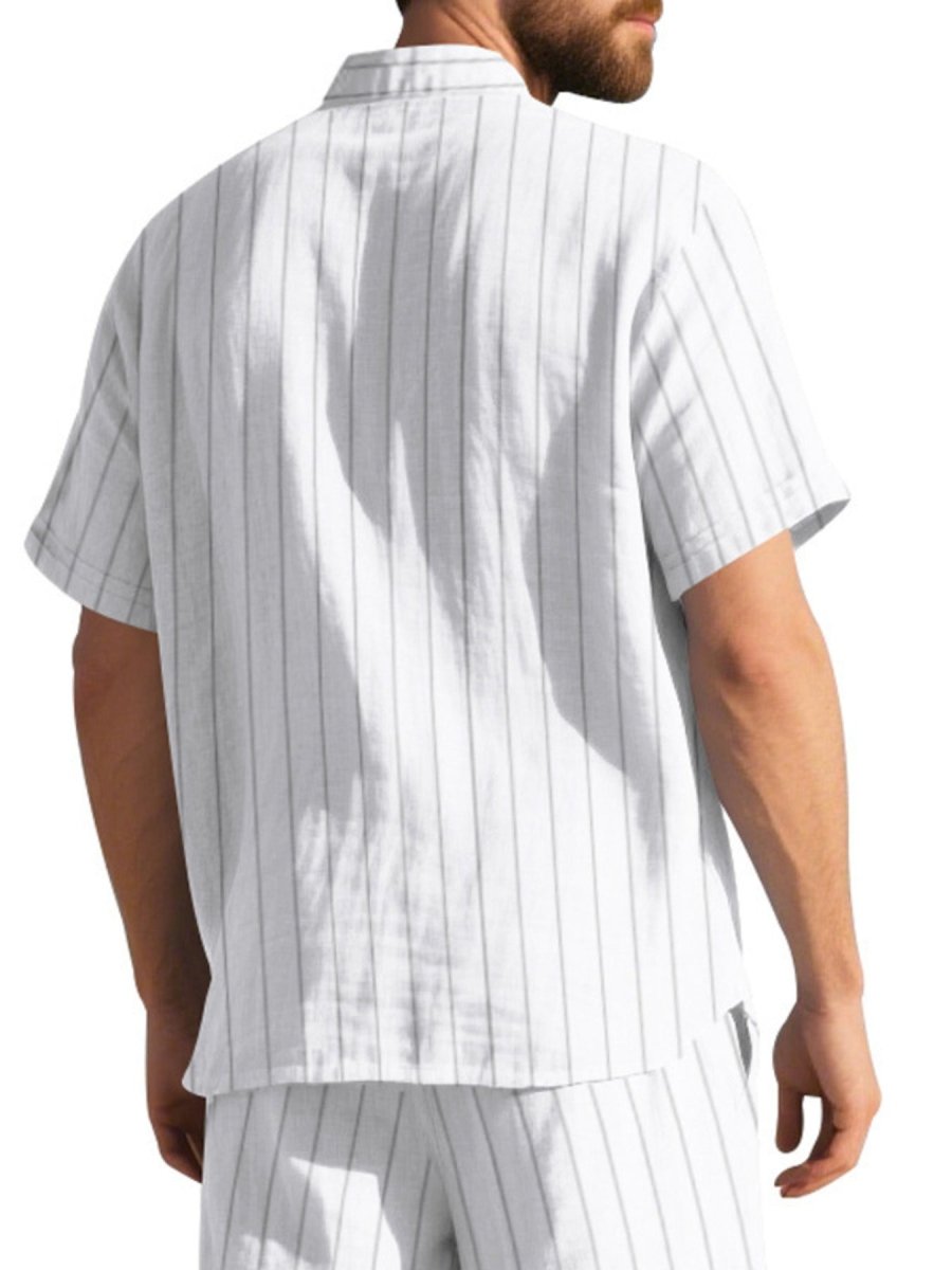 Men's Full Size Casual Striped Short Sleeve Shirt Plus Size - WowStore.live