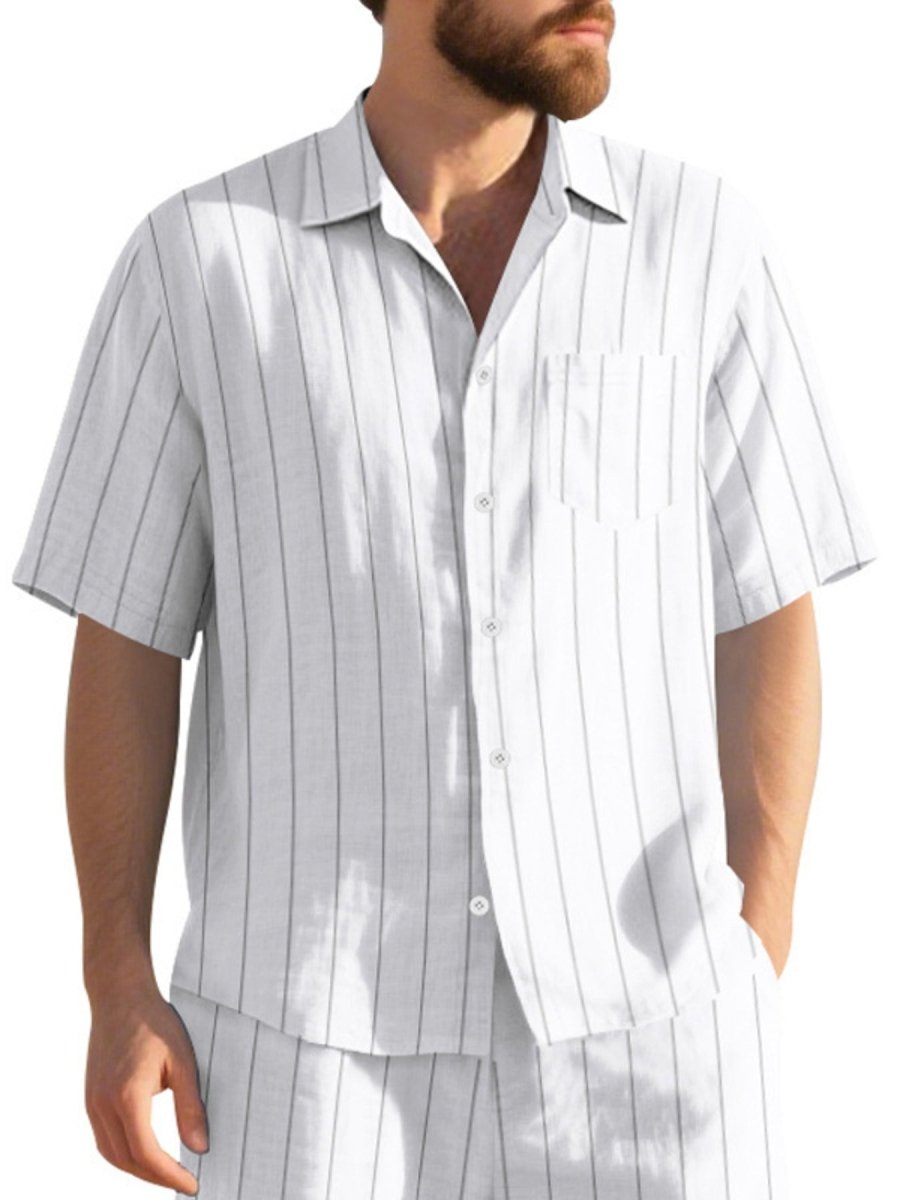 Men's Full Size Casual Striped Short Sleeve Shirt Plus Size - WowStore.live