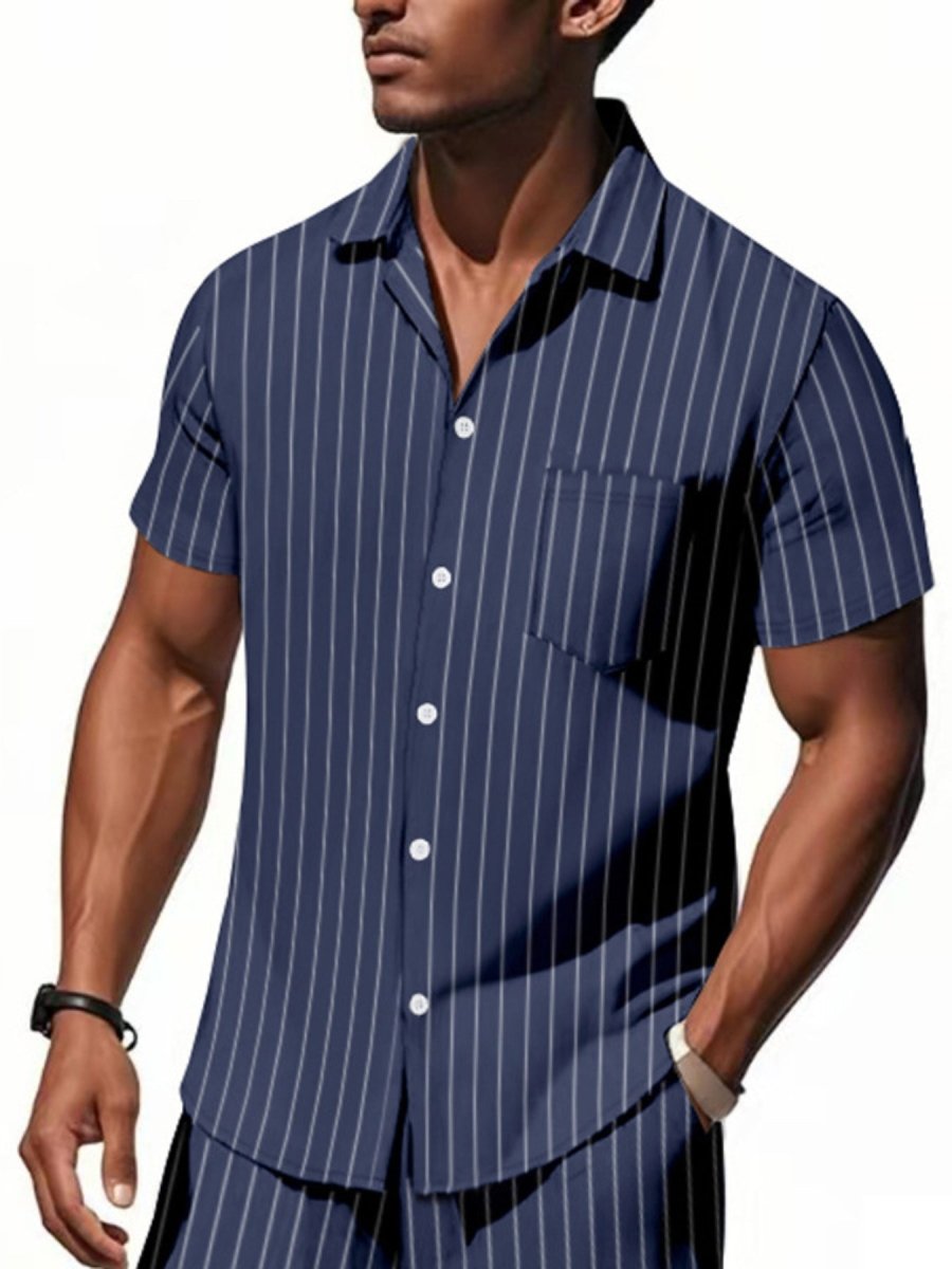 Men's Full Size Casual Striped Short Sleeve Shirt Plus Size - WowStore.live