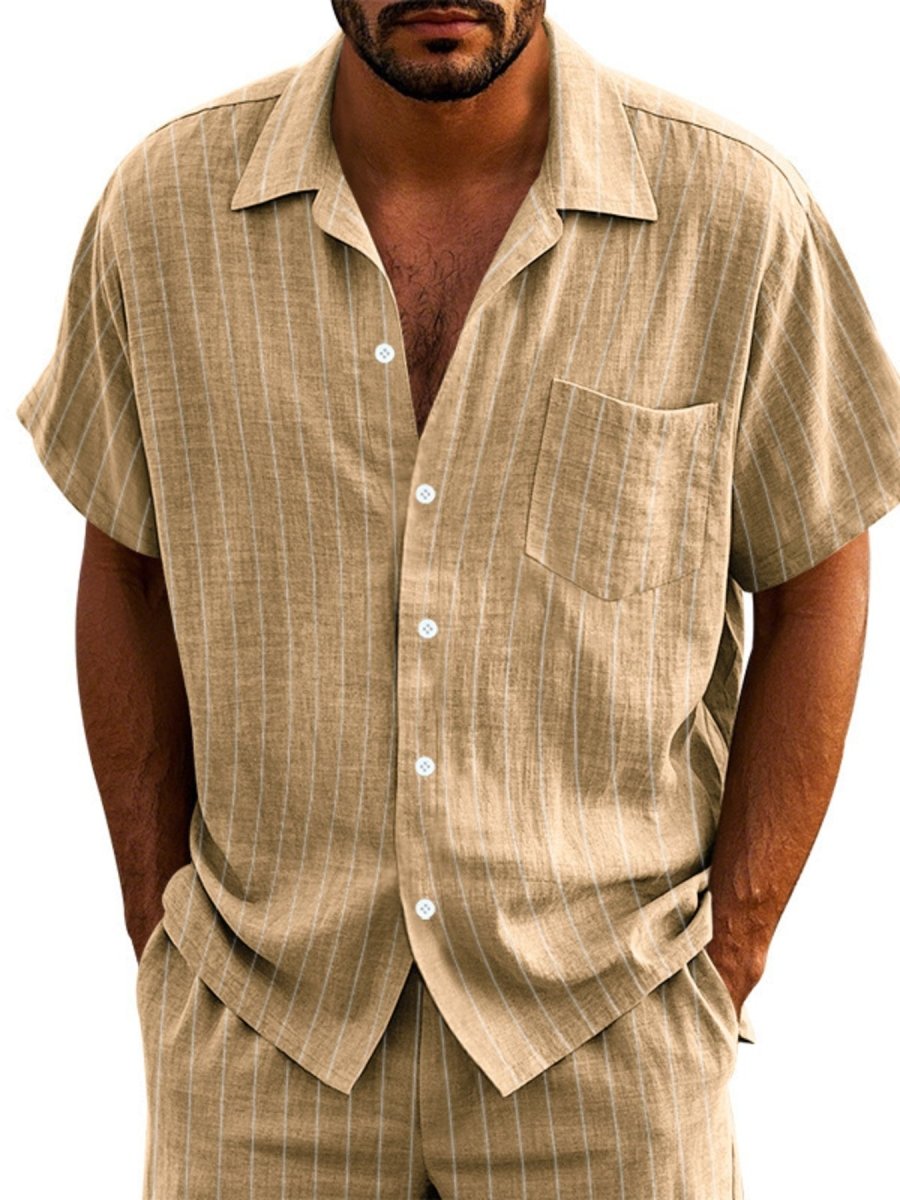 Men's Full Size Casual Striped Short Sleeve Shirt Plus Size - WowStore.live
