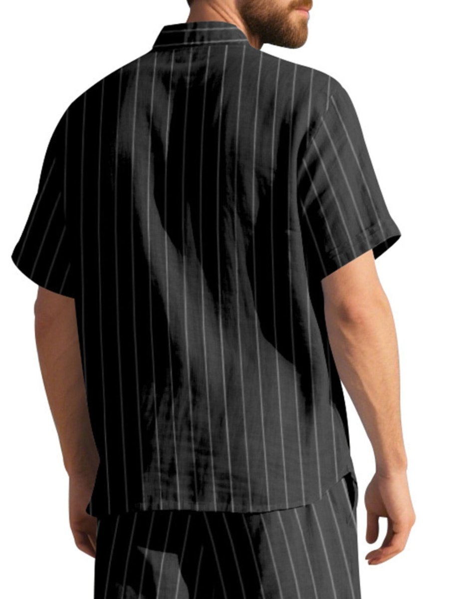 Men's Full Size Casual Striped Short Sleeve Shirt Plus Size - WowStore.live