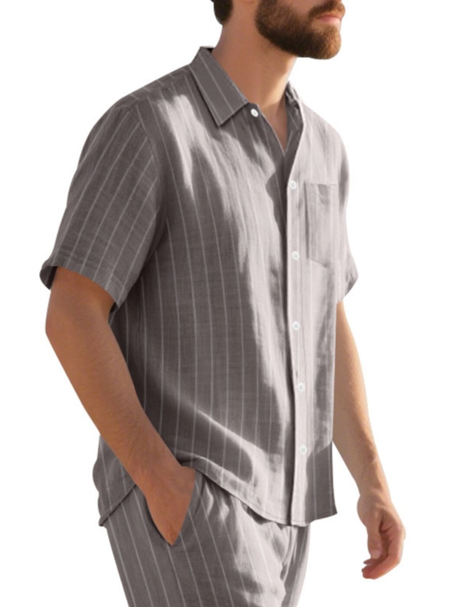 Men's Full Size Casual Striped Short Sleeve Shirt Plus Size - WowStore.live