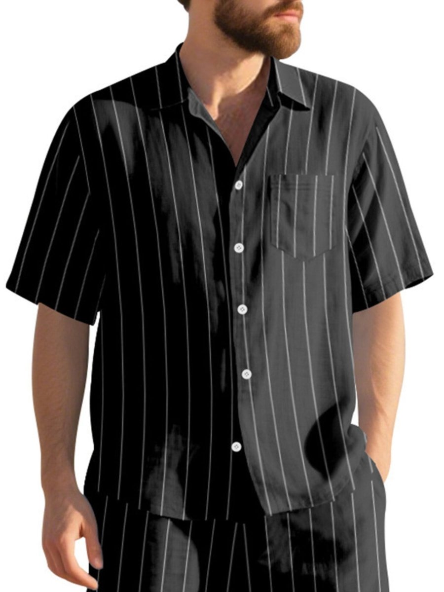 Men's Full Size Casual Striped Short Sleeve Shirt Plus Size - WowStore.live