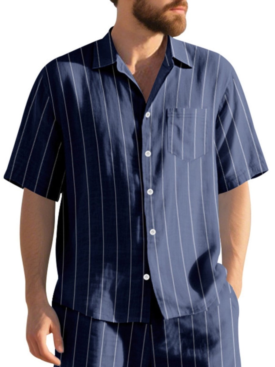 Men's Full Size Casual Striped Short Sleeve Shirt Plus Size - WowStore.live
