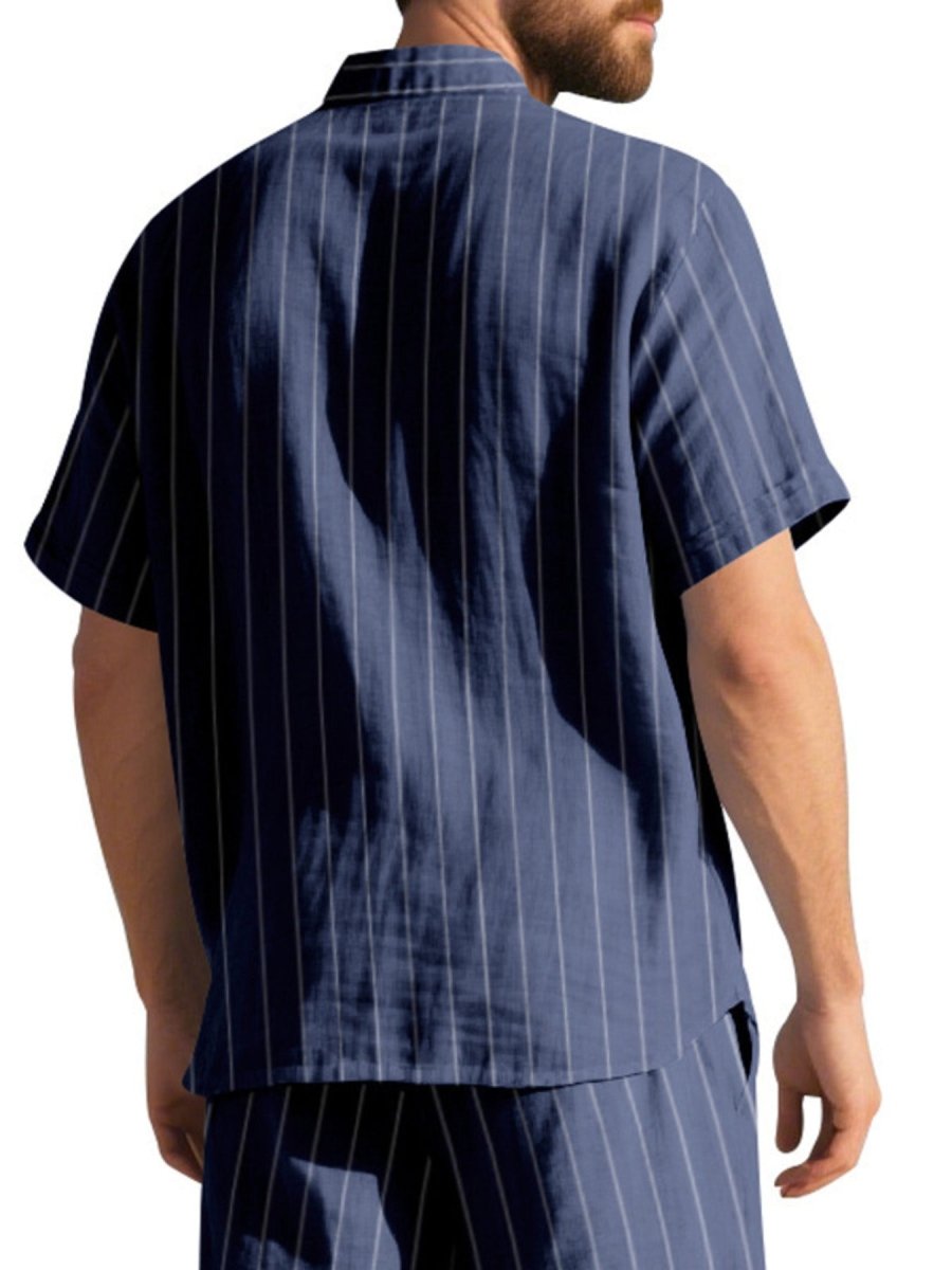 Men's Full Size Casual Striped Short Sleeve Shirt Plus Size - WowStore.live