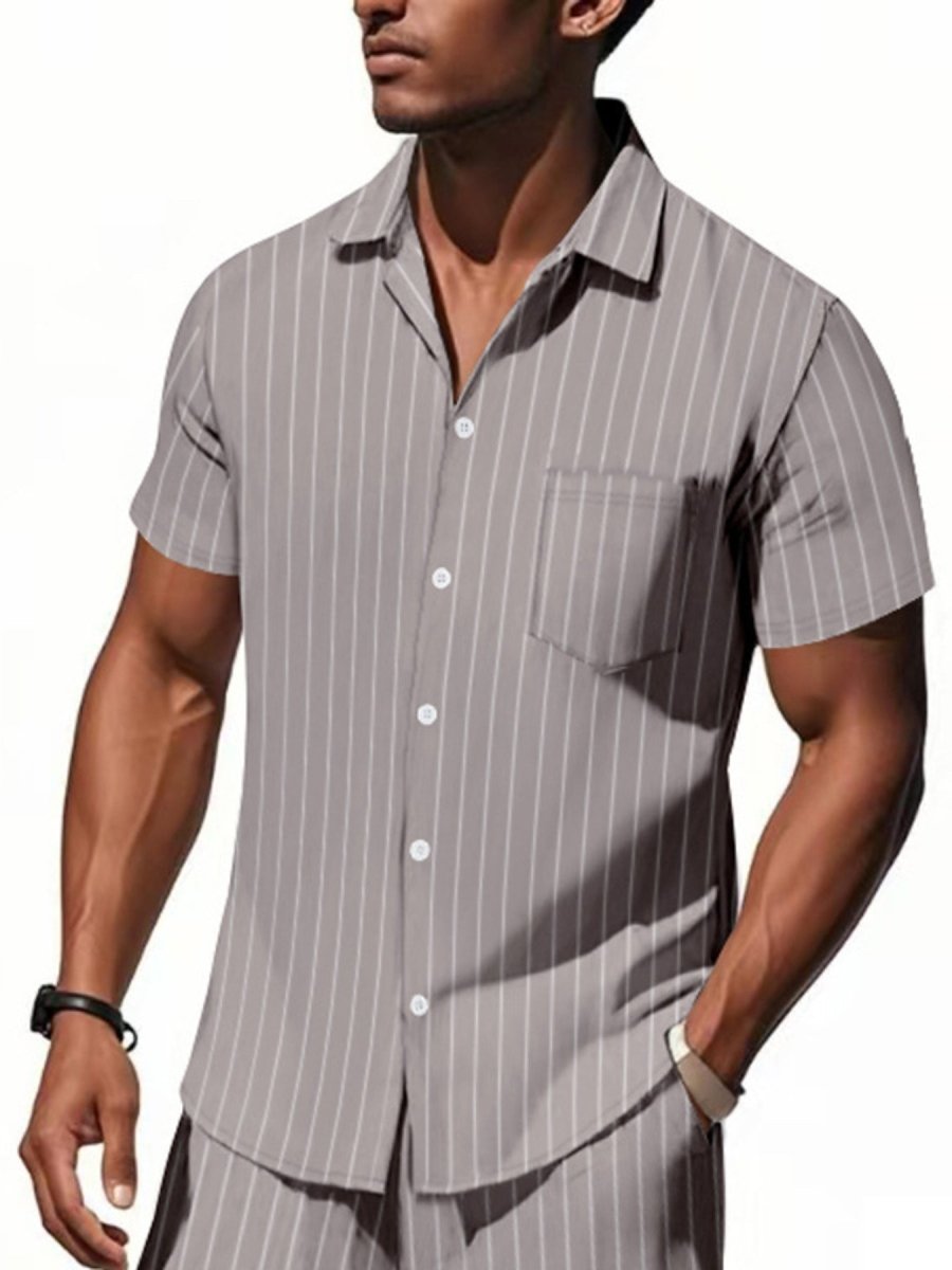 Men's Full Size Casual Striped Short Sleeve Shirt Plus Size - WowStore.live