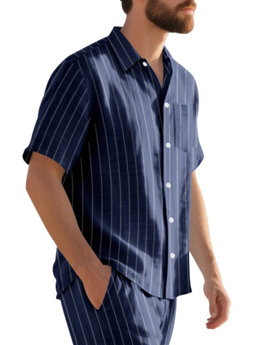 Men's Full Size Casual Striped Short Sleeve Shirt Plus Size - WowStore.live