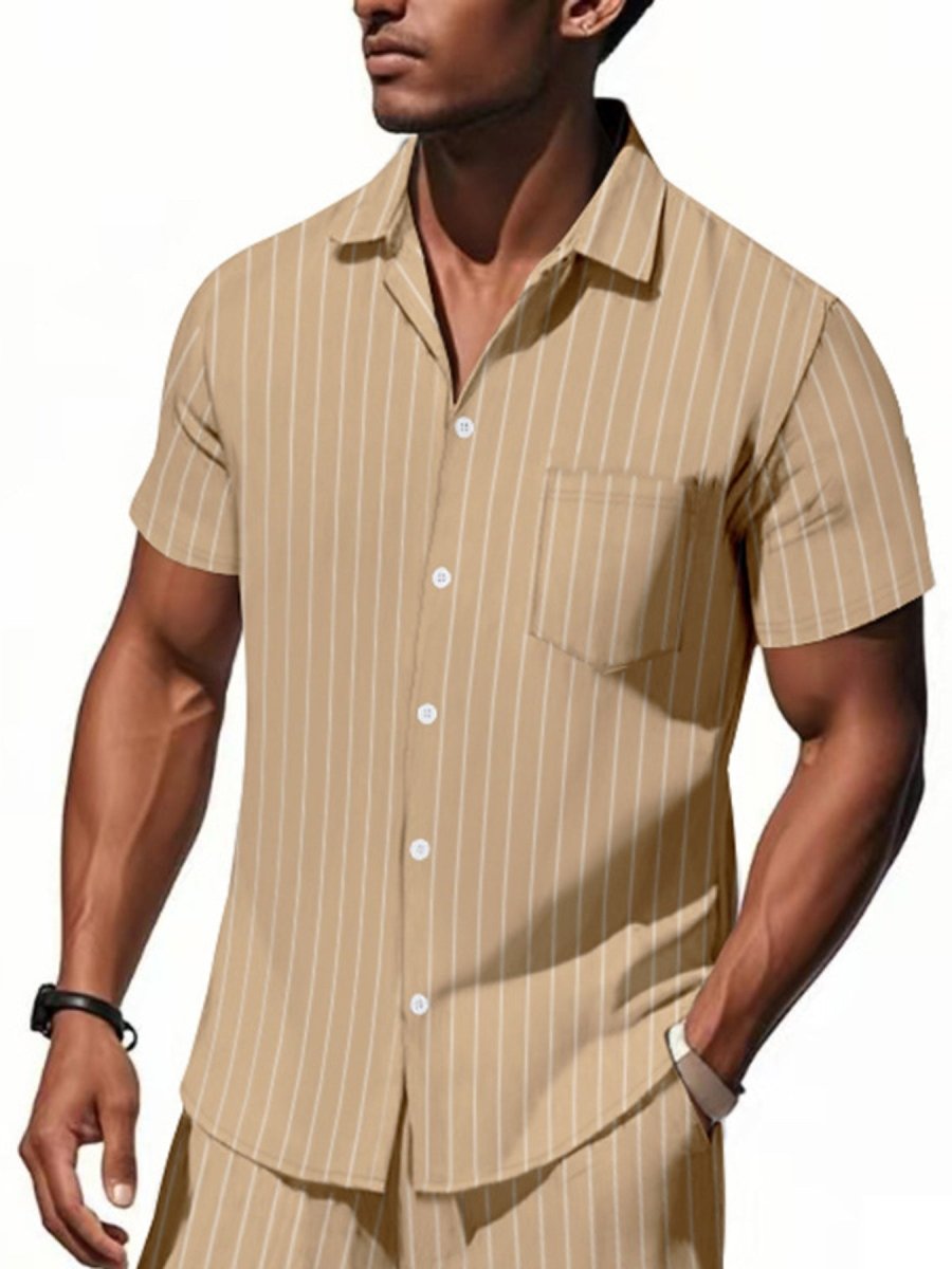 Men's Full Size Casual Striped Short Sleeve Shirt Plus Size - WowStore.live