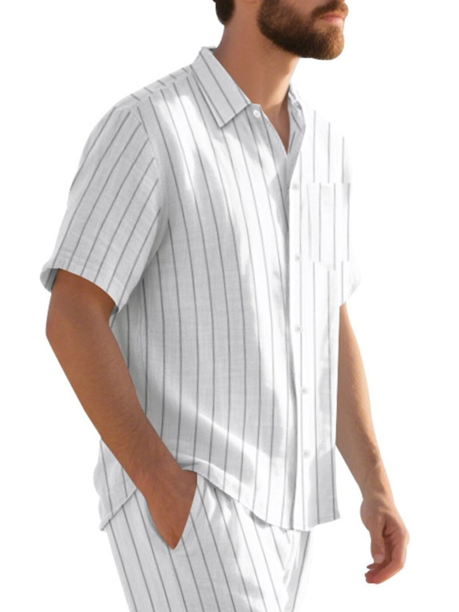 Men's Full Size Casual Striped Short Sleeve Shirt Plus Size - WowStore.live