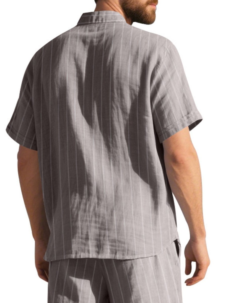 Men's Full Size Casual Striped Short Sleeve Shirt Plus Size - WowStore.live