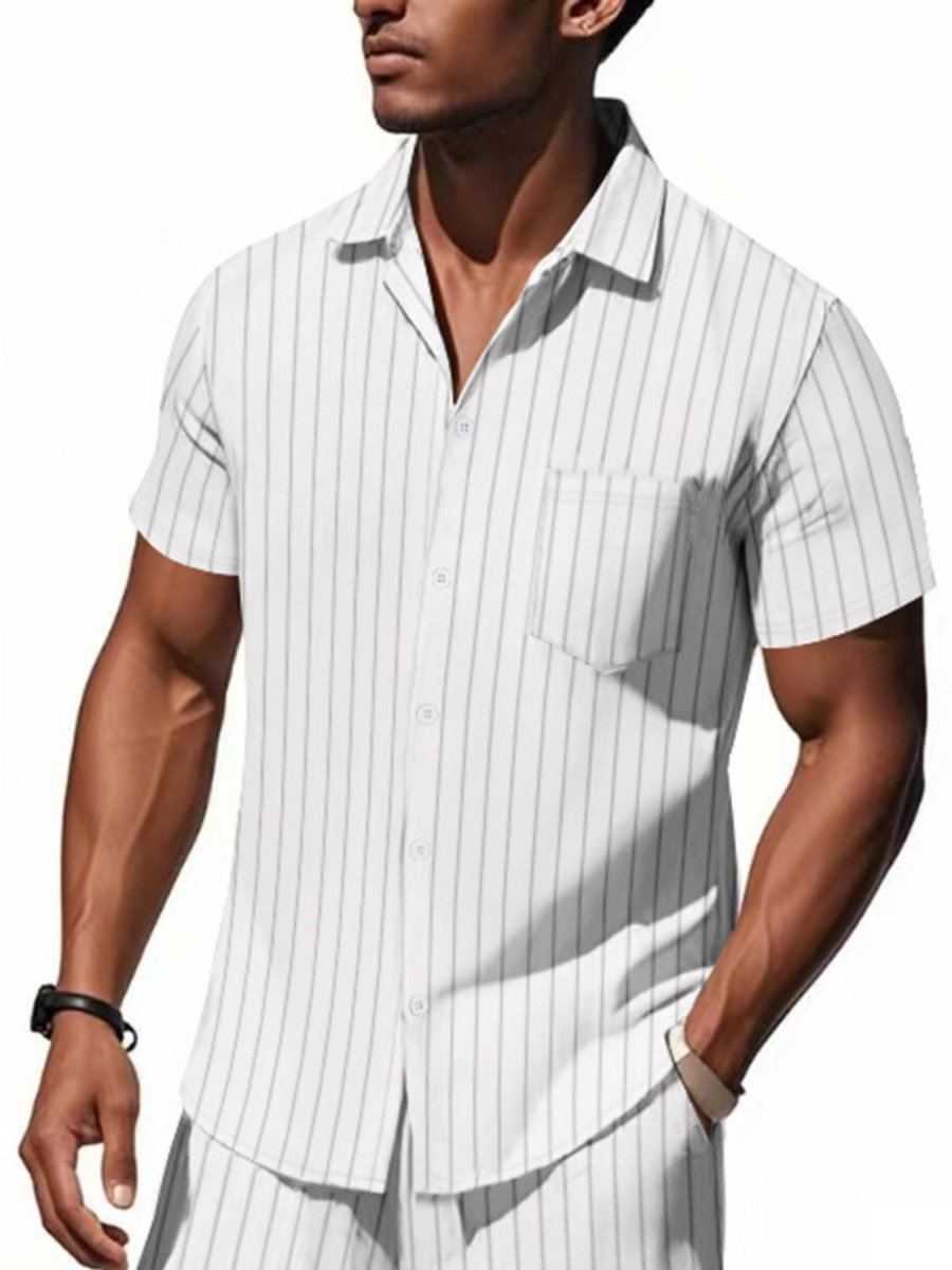 Men's Full Size Casual Striped Short Sleeve Shirt Plus Size - WowStore.live