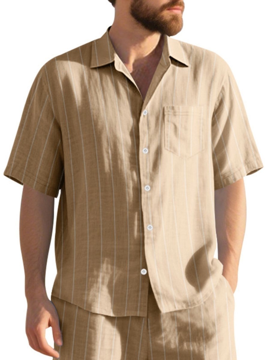 Men's Full Size Casual Striped Short Sleeve Shirt Plus Size - WowStore.live