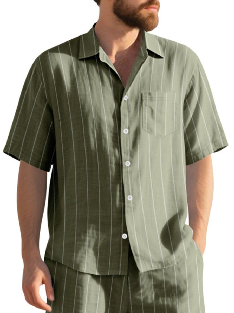 Men's Full Size Casual Striped Short Sleeve Shirt Plus Size - WowStore.live
