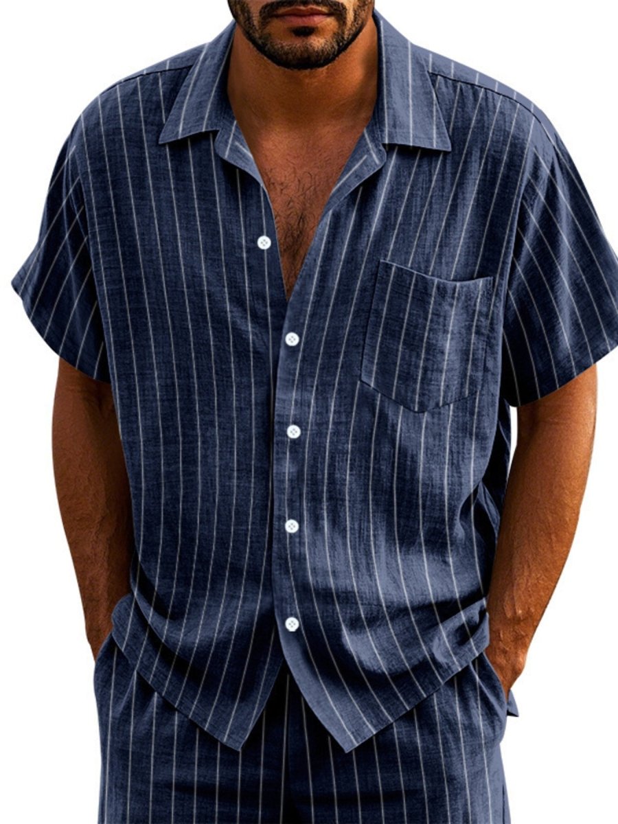 Men's Full Size Casual Striped Short Sleeve Shirt Plus Size - WowStore.live