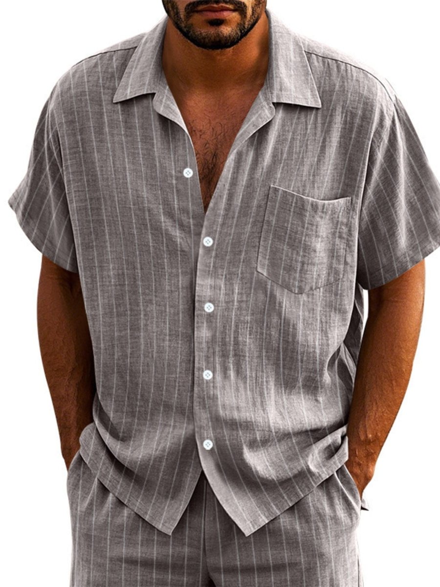 Men's Full Size Casual Striped Short Sleeve Shirt Plus Size - WowStore.live