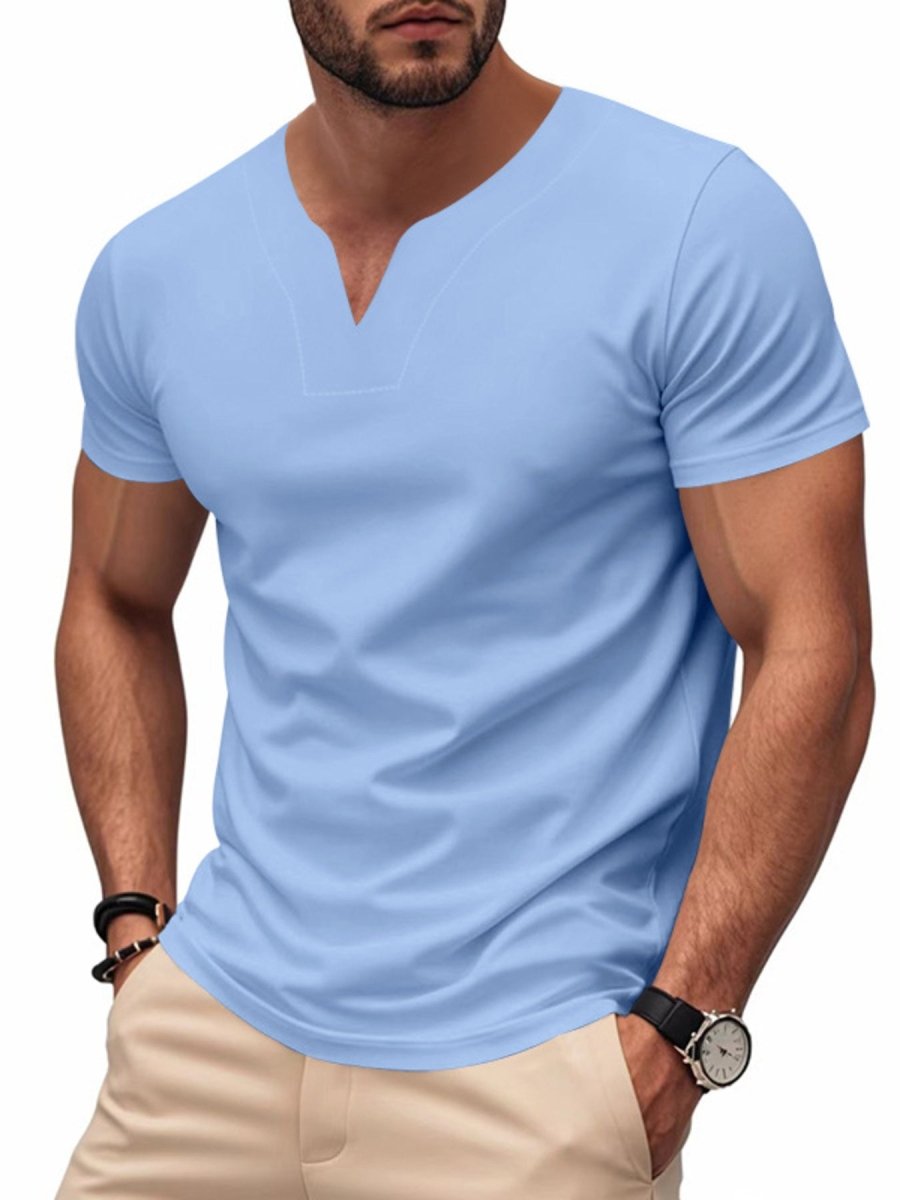 Men's Full Size Casual V-Neck Short Sleeve T-Shirt Plus Size - WowStore.live