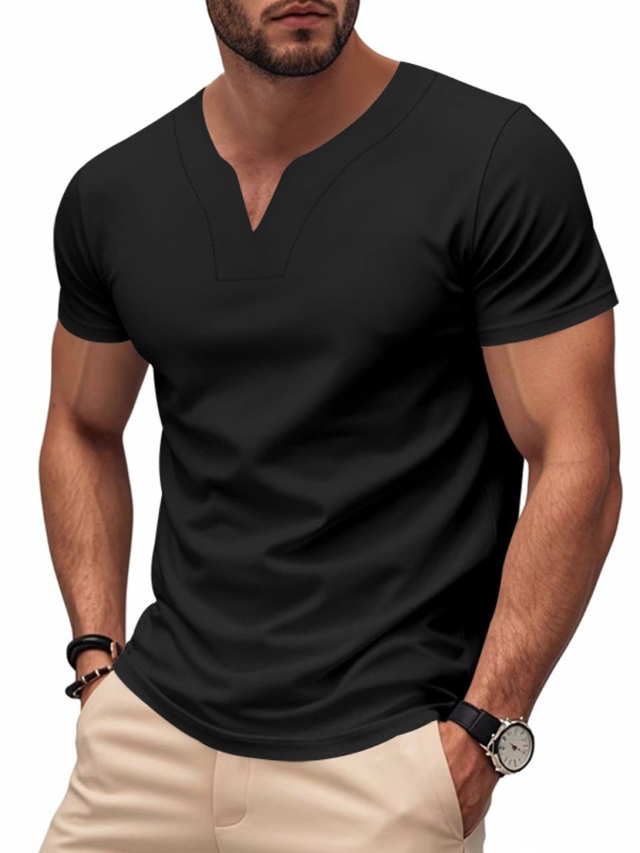 Men's Full Size Casual V-Neck Short Sleeve T-Shirt Plus Size - WowStore.live