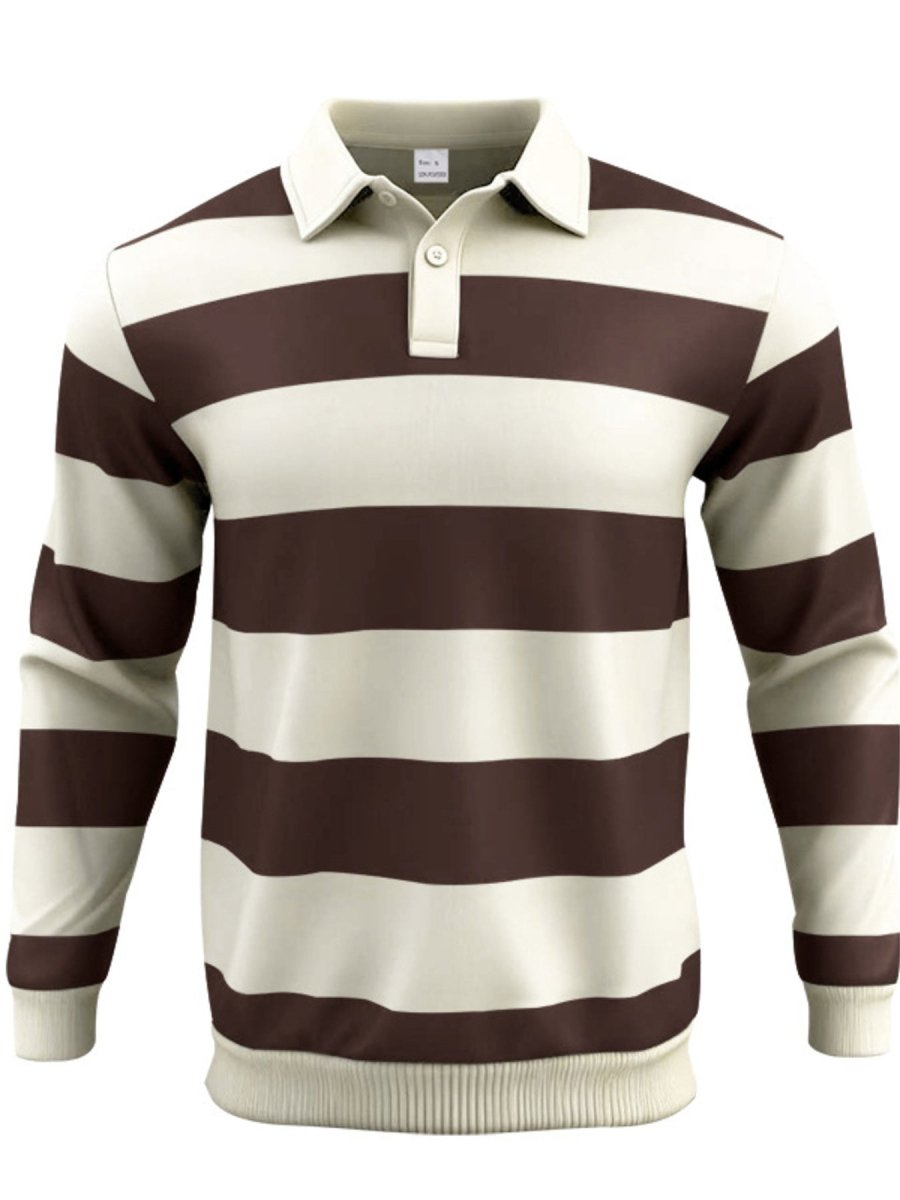 Men's Full Size Classic Striped Long-Sleeve Polo Plus Size - WowStore.live